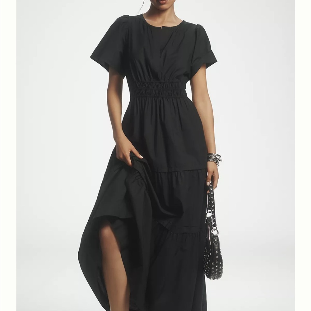 Anthropologie Black Flutter Sleeve Maxi Dress